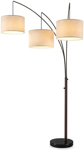 Brightech Trilage Arc Floor Lamp - Large Standing Lamp with 3 Fabric Shades & LED Bulbs for Living Room Over the Sofa, Reading, Multi-Head Traditional Tree Floor Lamp for Bedroom - Oil Rubbed Bronze