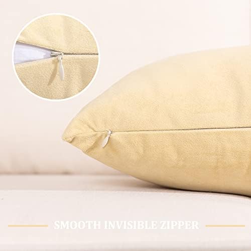 Stellhome Soft Decorative Velvet Cushion Covers Square Throw Pillow Covers for Bed Couch Sofa Bench, 20 x 20 inch (50 cm), Light Gold, Pack of 2 Solid Throw Pillow Case
