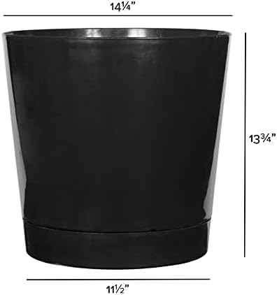 Novelty Root & Vessel Majestic Full Depth Round Cylinder Pot, Glossy Black, 14-Inch (10148)