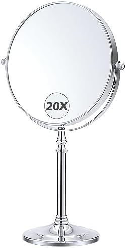 MIYADIVA Magnifying Mirror 20x, Double Sided 1X & 20X Magnifying Mirror on Stand, Large Tabletop Magnified Vanity Mirror, Magnified Mirrors with 360°Rotation for Bathroom or Bedroom,8 Inches