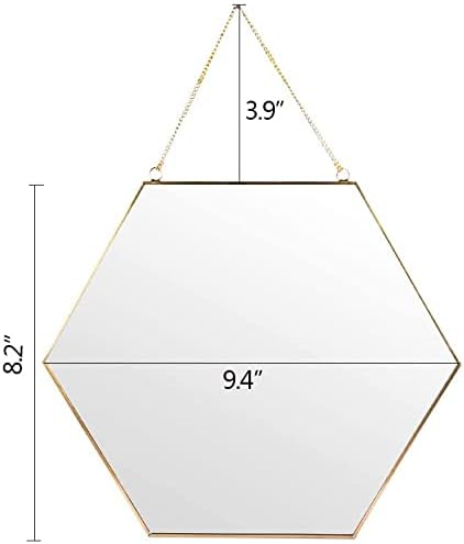 LONGWIN Hanging Wall Hexagon Mirror Decor Gold Geometric Mirror with Chain for Bathroom Bedroom Living Room 9.4"x 8.2"