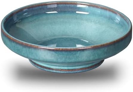 Ceramic Fruit Bowl for Kitchen Counter,Decorative Pedestal Bowl for Table Countertop,Large Footed Serving Bowl,10.2 Inch (Blue)