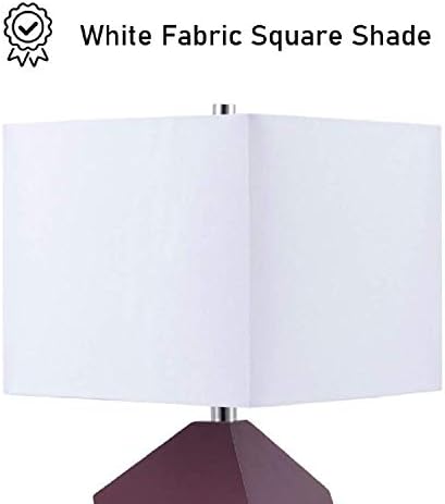 25" Table Lamp - Modern Irregular Geometric Style Wooden Base, White Square Fabric Shade, Contemporary Table Desk Lamp - Great for Living Rooms, Bedrooms, or Study Rooms (Purple)