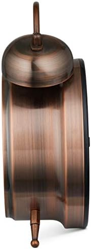Bernhard Products Analog Alarm Clock Twin Bell Retro Copper Metal 4" Extra Loud Quartz Battery Operated with Backlight for Bedside Table Vintage Silent Non-Ticking Old fashioned Decorative Desk Clocks