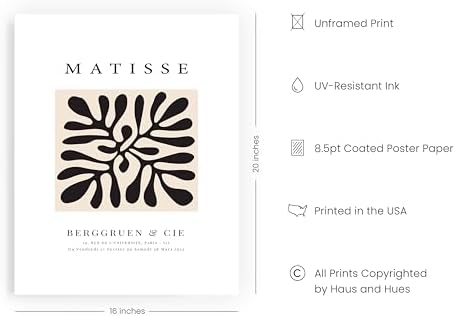 HAUS AND HUES Matisse Poster and Abstract Art Prints - Henri Matisse Prints Art Exhibition Poster, Aesthetic Drawing Matisse Paintings Cut Out Art Black Plant Clover Matisse (Unframed 16x20)