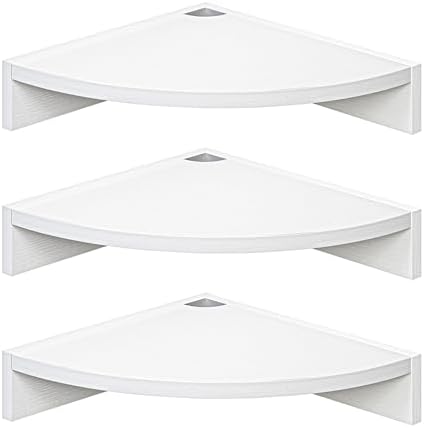 Fun Memories Corner Shelf Wall Mount, Wood Floating Corner Shelves, Corner Wall Shelf for Bedroom, Bathroom, Kitchen, Living Room (White, 3 Pack)