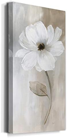 Renditions Gallery Canvas Floral Wall Art Modern Decorations Paintings Elegant White Rose Romantic Botanical Canvas Glam Wall Hanging Artwork for Bedroom Office Kitchen - 20"x40" LT43