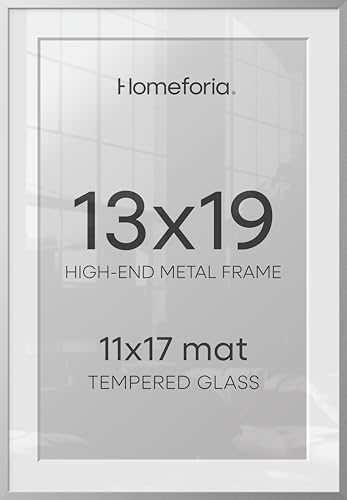 Homeforia 13x19 Silver Picture Frame, High-End Metal, 11x17 Mat, Glass