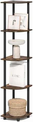 Furinno Turn-N-Tube Corner Shelf, 5-Tier Corner Bookshelf, Open Storage Shelves, for Organization and Storage, Living Room, Home Office, Garage, Bedroom, Amber Oak