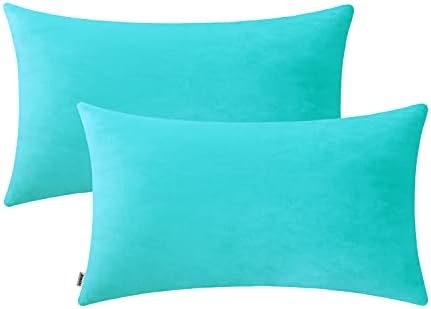 Jeneoo Comfy Soft Thick Velvet Lumbar Throw Pillow Covers Decorative Solid Rectangle Couch Cushion Cases for Bedroom Sofa Decor (Turquoise, 12 x 20 Inches, 2 Pieces)