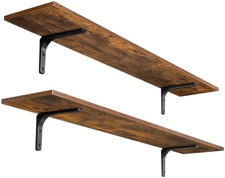 DINZI LVJ Long Wall Shelves, 47.3Inch Wooden Wall Mounted Shelves, Set of 2