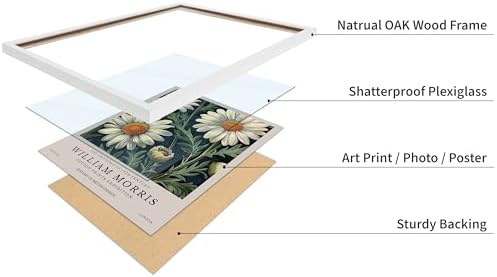 Monem Art William Morris Poster - Daisy Flower Print - White Art - Botanical Art - Exhibition Artwork - Floral Design - Textile Illustration - Aesthetic Bedroom or Office Decor - 8x10 White Framed