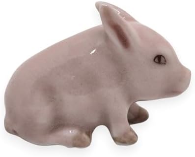WitnyStore Tiny 1¼" Pink Sitting Pointed Ear Baby Pig Figurine - Miniature Hand Made Ceramic Pigs Swine Hog Piglet Livestock Farm Animals Cute Porcelain Decorative Collectible Figurines Décor Gifts