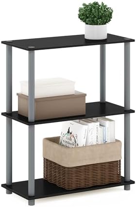 Furinno TURN-N-TUBE Storage Shelves, 3-Tier Book Shelf, Corner Shelf, Toolless Open Shelves, for Organization and Storage, Living Room, Garage, Home Office, Black