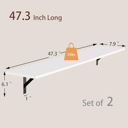 DINZI LVJ Long Wall Shelves, 47.3Inch Wooden Floating Shelves with Brackets