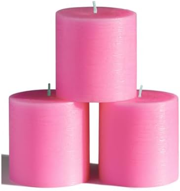 CANDWAX 3x3 Pink Pillar Candles Set of 3 - Long Burning Unscented Smokeless Dripless Pillar Candles - Pink Candle Set for Wedding, Special Occasions and Ordinary Dinners - Spring Candle Pillars