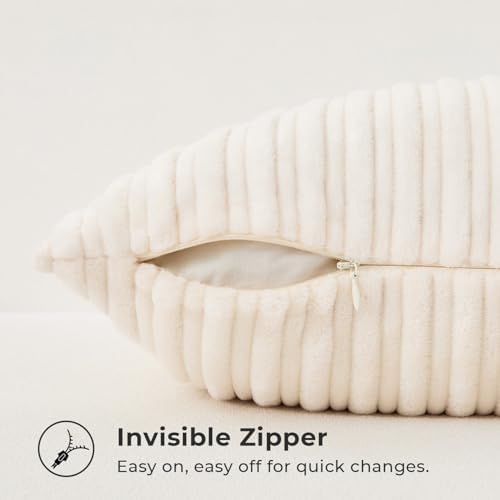 Kevin Textile Striped Corduroy 12”x20” Pillow Covers 2 Pack, Cream White