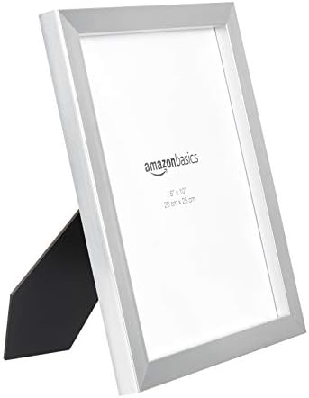 Amazon Basics Rectangular Photo Picture Frame Set, 8" x 10", Wall Hanging or Tabletop Display, Real Glass, Nickel, 2-Pack