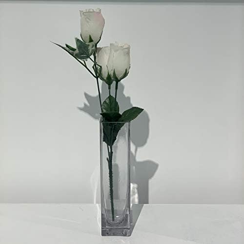 WGV Square Block Bud Vase Bulk, Width 2", Height 8", Clear Skinny Narrow Standard Floral Container Centerpiece for Wedding Party Event Home Office Decor, 24 Pieces