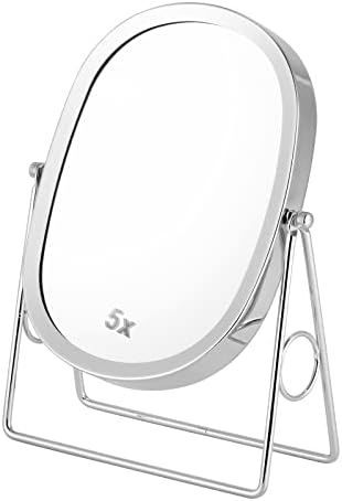 JOYOEIKON Classic Dual Sided 5X and 1X Magnifying Makeup Mirror and Tabletop Standing 360° Rotation Vanity Mirror,Desktop Cosmetic Mirror (Chrome)