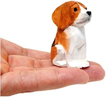 Selsela Hand-Carved Beagle Dog Figurine - Miniature Small Wooden Puppy Statue Carving, Handmade Home Decor Small Animals Pet Canine Hound for Home Decor & Collectibles