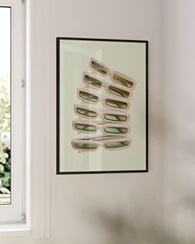 HAUS AND HUES Green Wall Art Sunglasses Decor Sage Room Aesthetic Cute Posters Glam Wall Art for Teen Girls (24" x 36" Framed Black)
