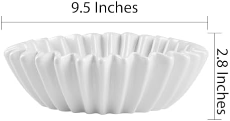 Large Ceramic Fruit Bowl Ivory Decorative Bowl for Coffee Table Entryway Kitchen Modern Home Decor Centerpiece 9.5 Inches Ruffle Fluted Scalloped Bowl