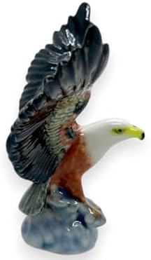 WitnyStore Tiny 3½" Bald Eagle Bird Spread Wings Figurine - Miniature Hand Made Ceramic Birds of Prey Colorful Porcelain Feathered Animal Cute Decorative Figures Collectible Figurines Décor Gifts