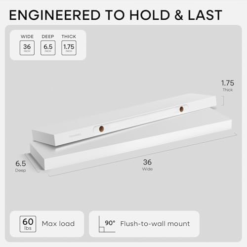 Homeforia 36 Inch Floating Shelves, High-End Solid Pine Wood, Set of 4