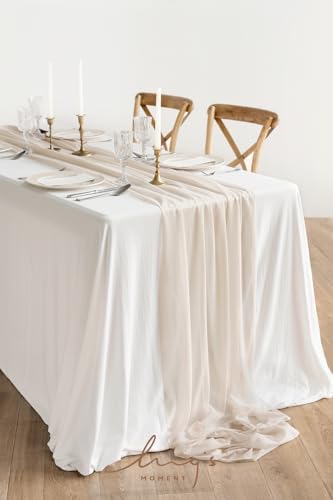 Ling's Moment 14Ft Nude Table Runner, Wedding Sheer Chiffon Table Runners