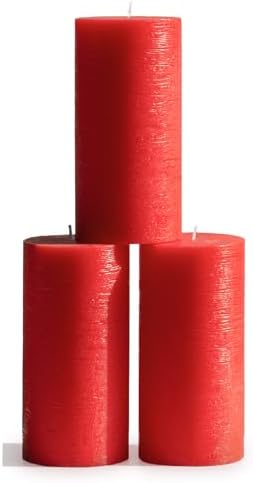CANDWAX Large Pillar Candles 3x6 Inch – Set of 3 Unscented Dripless Red Candles, Rustic Design for Events, Weddings, Home Styling