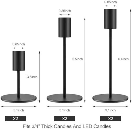 zeochyni Black Taper Candle Holder Metal Candlestick Holders Set of 6