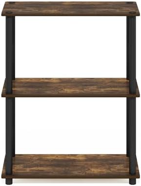Furinno Turn-N-Tube Storage Shelves, 3-Tier Book Shelf, Corner Shelf, Toolless Open Shelves, for Organization and Storage, Living Room, Garage, Home Office, Amber Pine