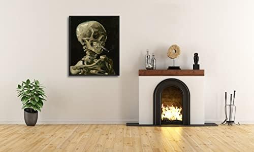 Wieco Art Framed Art Skull of a Skeleton with Burning Cigarette, 1886 by Vincent Van Gogh Canvas Wall Art for Home Decor and Wall Decor Post-impressionism Canvas Prints Pictures