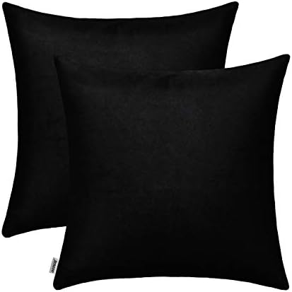 Jeneoo Comfy Soft Thick Velvet Throw Pillow Covers Decorative Solid Square Couch Cushion Cases for Bedroom Sofa Car Decor (Black, 18 x 18 Inches, 2 Pieces)