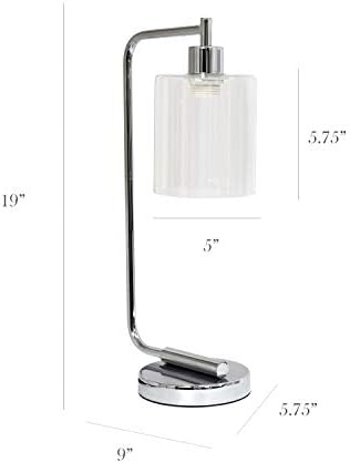 Simple Designs LD1036-CHR Bronson Antique Style Industrial Iron Lantern Desk Bedside Glass Shade Table Lamp, Chrome