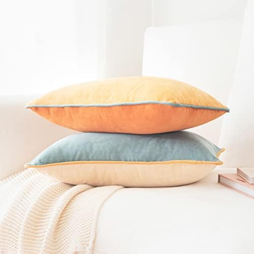MONDAY MOOSE Decorative Throw Pillow Covers Cushion Cases, Set of 2 Soft Velvet Modern Double-Sided Designs, Mix and Match for Home Decor, Pillow Inserts Not Included (12x20 inch, Orange/Teal)