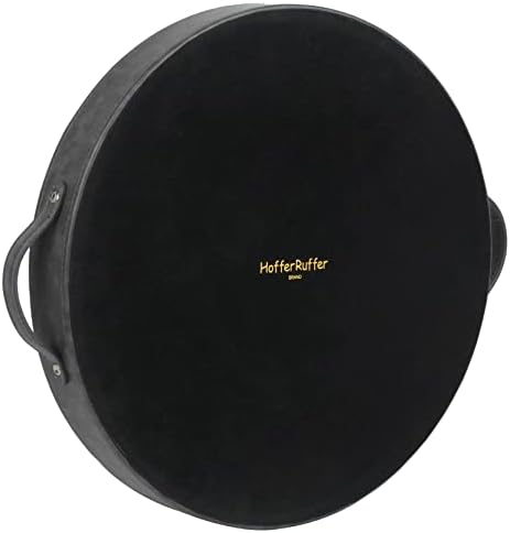 HofferRuffer Top Nocth PU Leather Round Serving Tray, Decorative Serving Tray with Handles, Coffee Tray, Ottoman Tray for Home Or Office, Diameter 14.6-inch (Dark Grey)