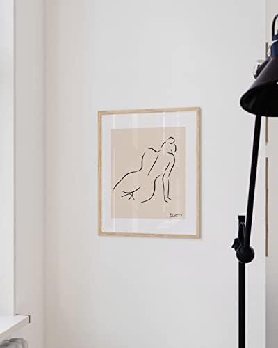 HAUS AND HUES Picasso Line Drawing Poster - Pablo Picasso Abstract Woman Wall Art, Silhouette Minimalist Line Art, Female Figure Wall Print (Beige Frame, 16x20)