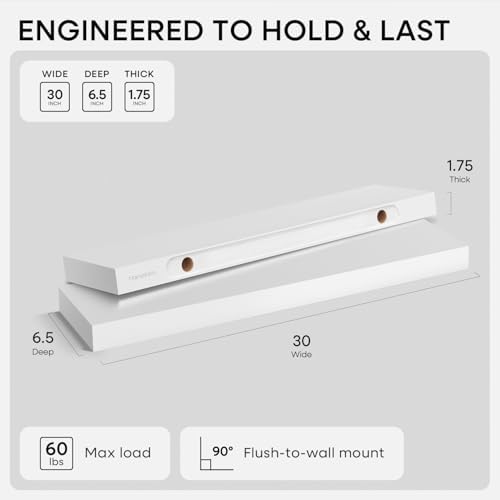 Homeforia 30 Inch Floating Shelves, High-End Solid Pine Wood, Set of 3