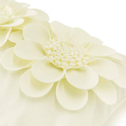 JWH 3D Flower Throw Pillow Cover Creamy White 12x20 Inches