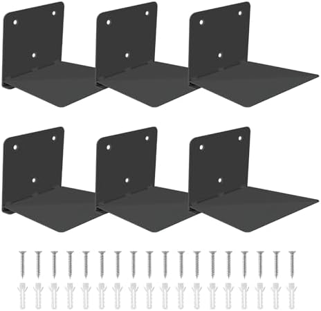 FENTEC 6 Pack Black Invisible Floating Bookshelves for Wall Mounted