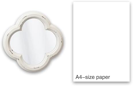 Vintage Small Scalloped Wall Mirror Decorative 8.9 inch | Hanging Distressed White Rustic Quatrefoil Wooden Mirrors for Wall Decor Living Room, Farmhouse Clover Shape Floral Mirror