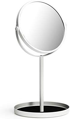 Ettori Makeup Mirror Dual Sided Vanity Mirror, 1X and 5X Magnification, 360 Swivel Round Mirror, Tabletop Mounting, No Light, White