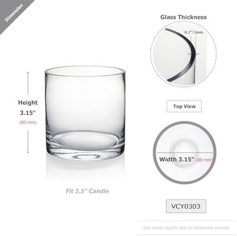 WGVI WGV Cylinder Vase Bulk, 3" W x 3" H, Clear Glass Candle Holder Bud Floral Container Planter Terrarium for Wedding Party Flowers Centerpieces and Home Office Decor, 12 Pieces
