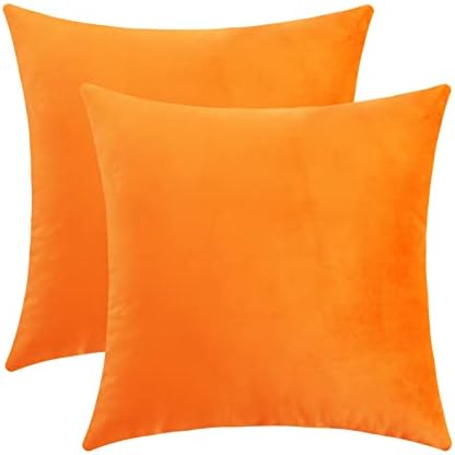 Jeneoo Fall Velvet Throw Pillow Covers 16x16 Inch 2 Pack, Super Soft Thick Decorative Square Cushion Cases for Sofa Couch Bedroom Car, Orange Yellow