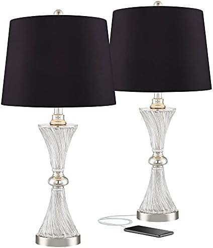 Copeland 25.5" High Table Lamps Set of 2 Chrome Clear Glass USB Port Modern