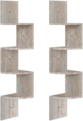 HOOBRO Corner Shelf Wall-Mounted, Set of 2 Floating Corner Shelves for Wall, 4-Tier Corner Bookshelves for Wall Decor in Living Room, Bedroom, Bathroom, Home Office, Greige BG25BJP201