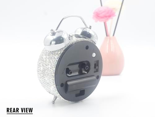 Bling Rhinestone Small Alarm Clock,5 inches in Height, Morning Call for Bedroom Houser Desktop, Home and Office Decorations AB (Silver)