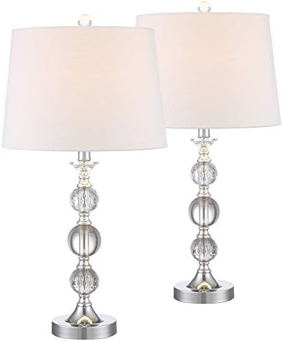 Solange 25" High Table Lamps Set of 2 Silver Stacked Crystal Modern